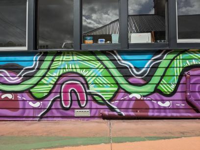 Mural of symbols on the WHT cottage