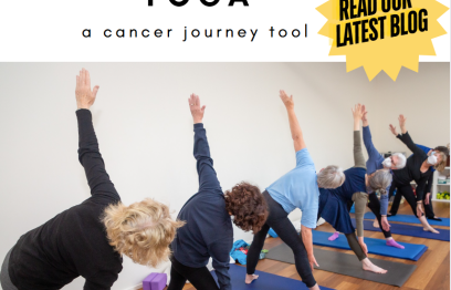 Six women doing yoga on blue mats. 
