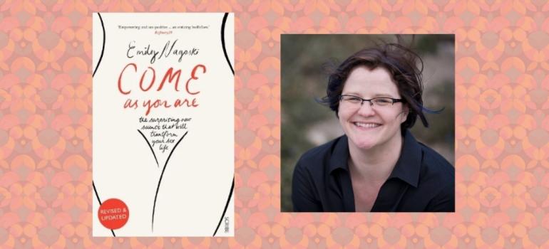 An image of a book cover and the author Dr Emily Nagoski. Photo credit: scribepublications.com.au
